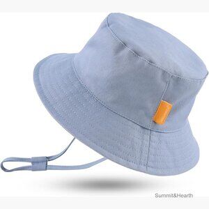 Summer Baby Sun Hat Wide Brim Cotton Bucket Cap Adjustable Chin Strap